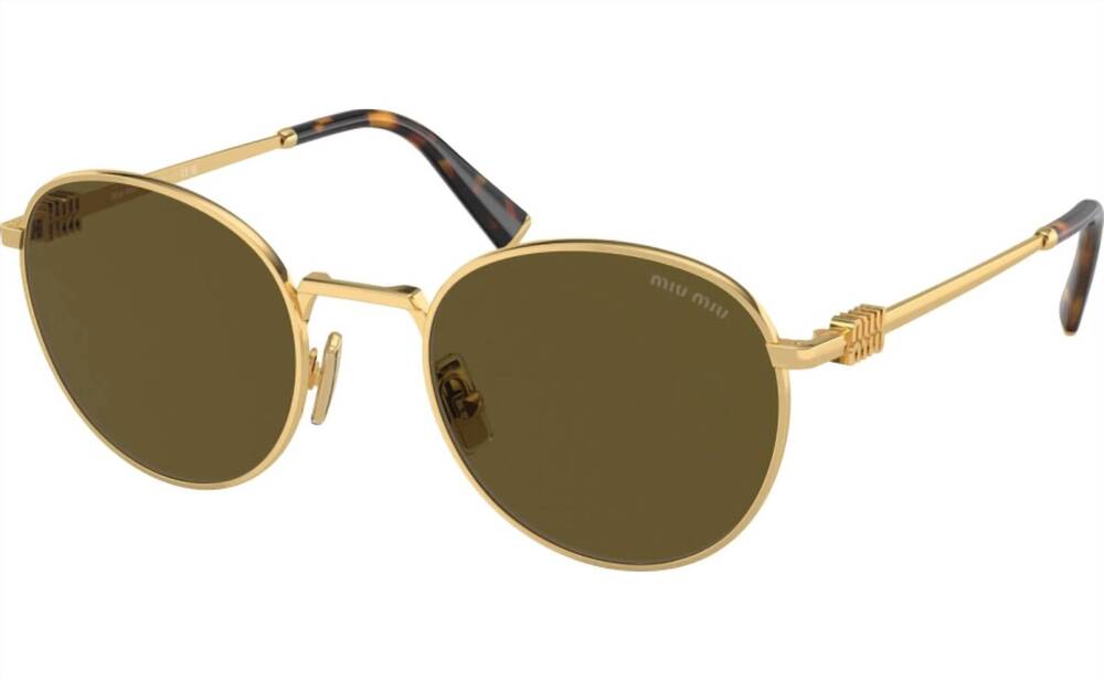 NEW MIU MIU women's 0mu 55zs round sunglasses in gold/dark brown